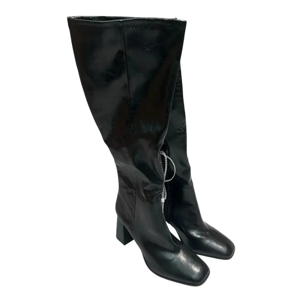 Steve Madden Sz 8.5 M Livah Women's Boots Knee High Square Toe Black Block Heel - Picture 3 of 9
